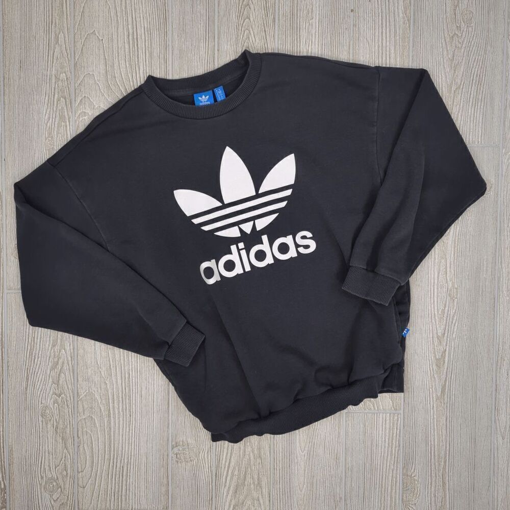 Vintage Y2K Adidas Black Classic Pullover Spellout Crewneck Sweater Streetwear S